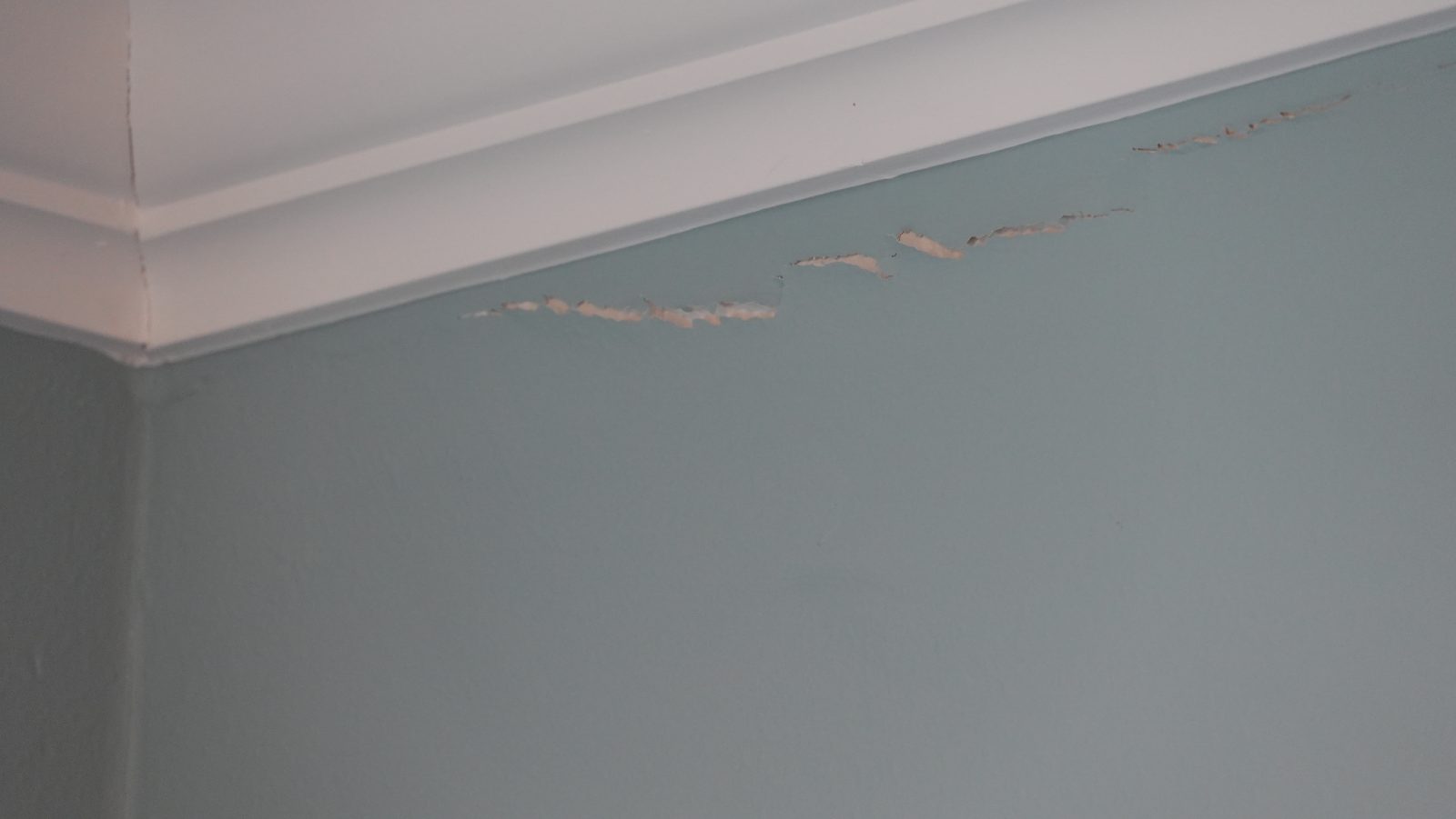 Crack line continuing toward the room corner
