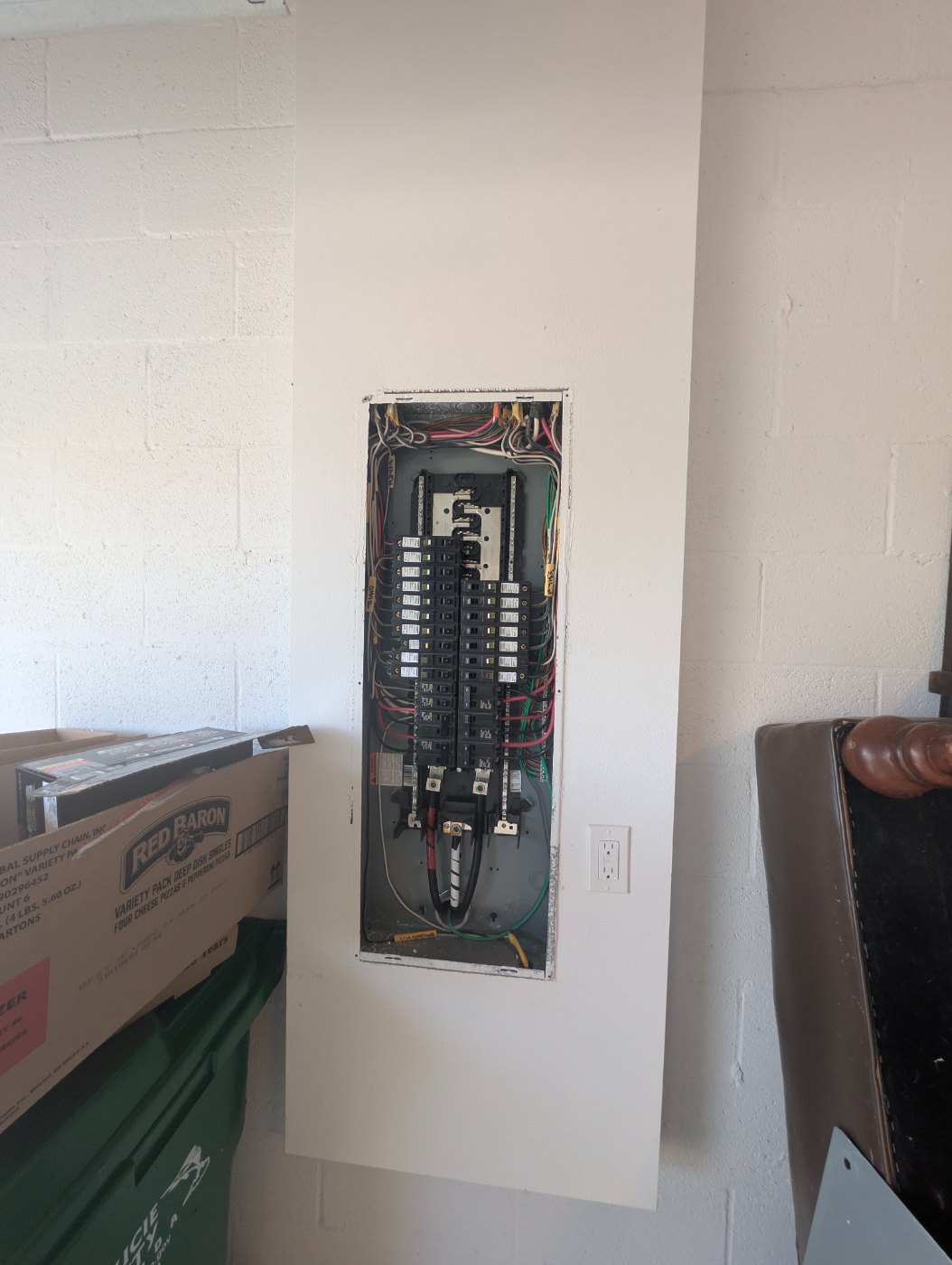 Load center with the dead front removed during the B&P inspection