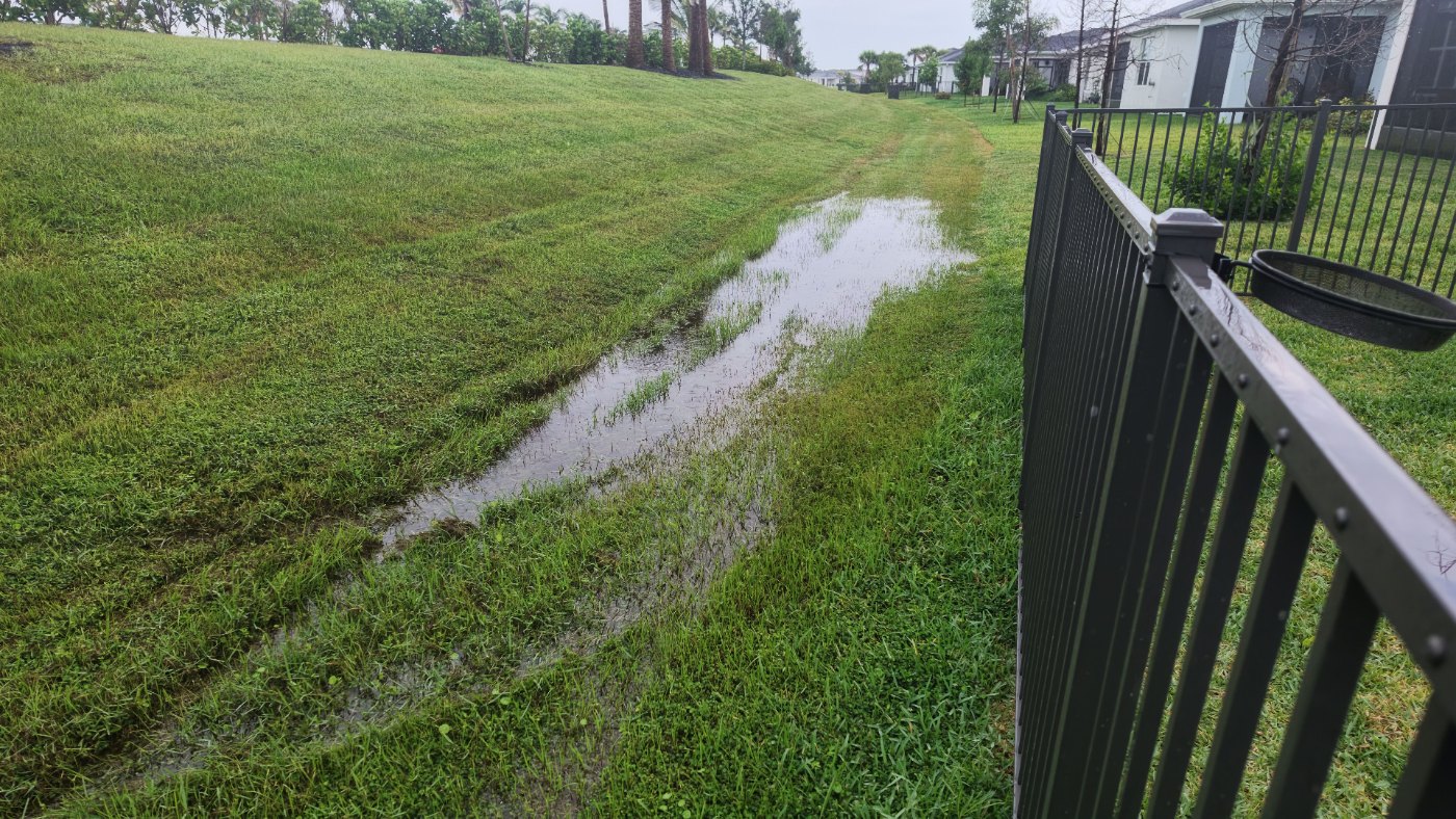 Same swale from the other direction along the fence